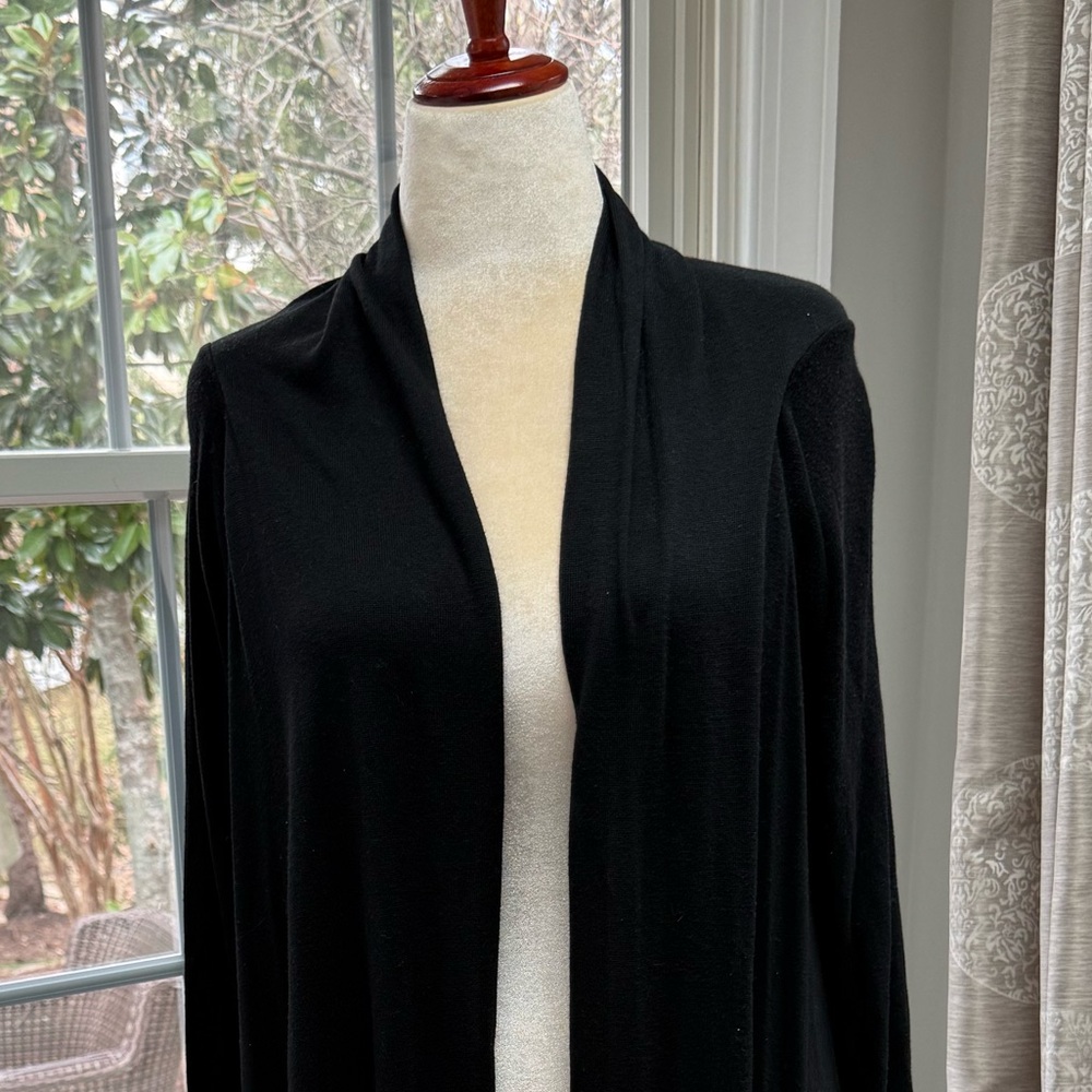 Women’s Black Long Open-Front Draped Cardigan Sweater Size Medium Large Viscose - Picture 13 of 15